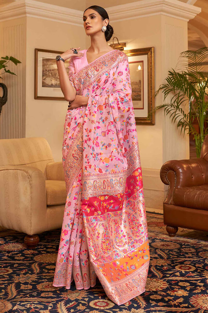 Powder Pink Pashmina Silk Saree