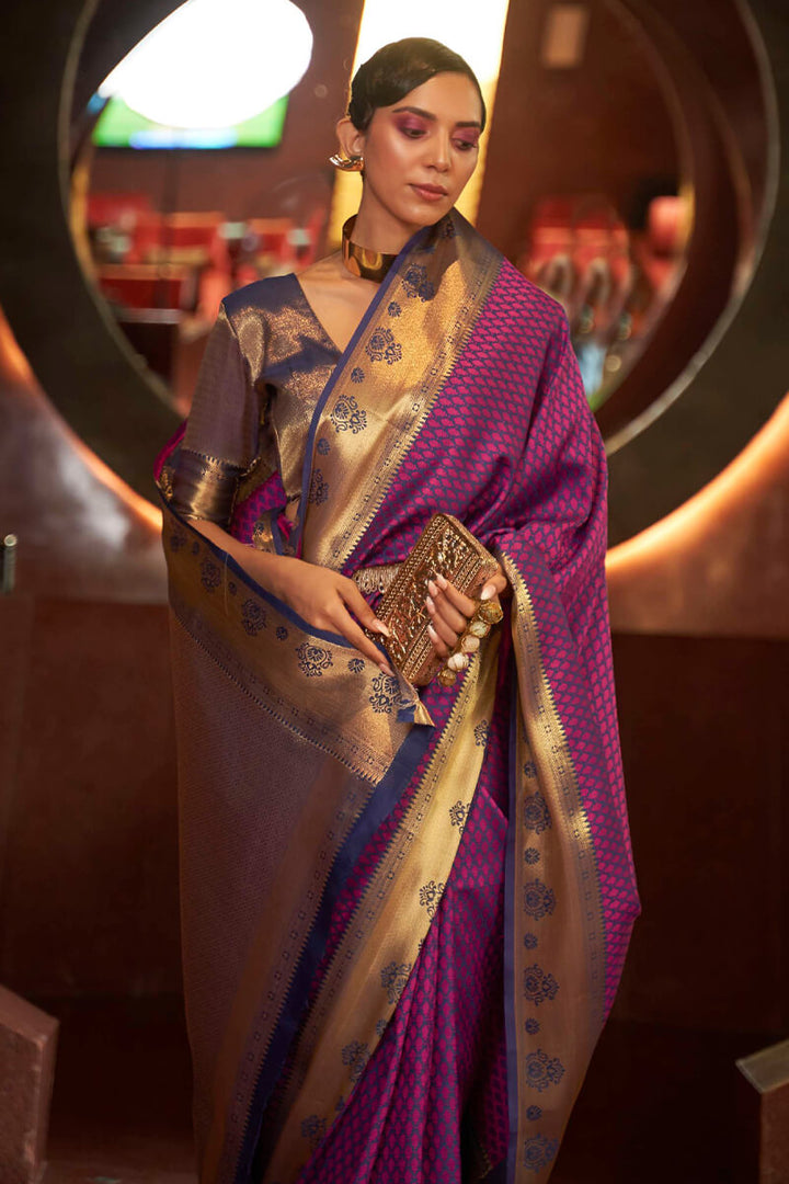 Purple Blue Banarasi Silk Saree