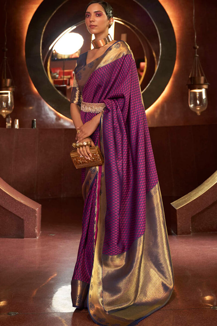 Purple Blue Banarasi Silk Saree