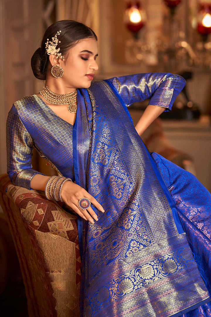 Royal Blue Zari Woven Kanjivaram Silk Saree
