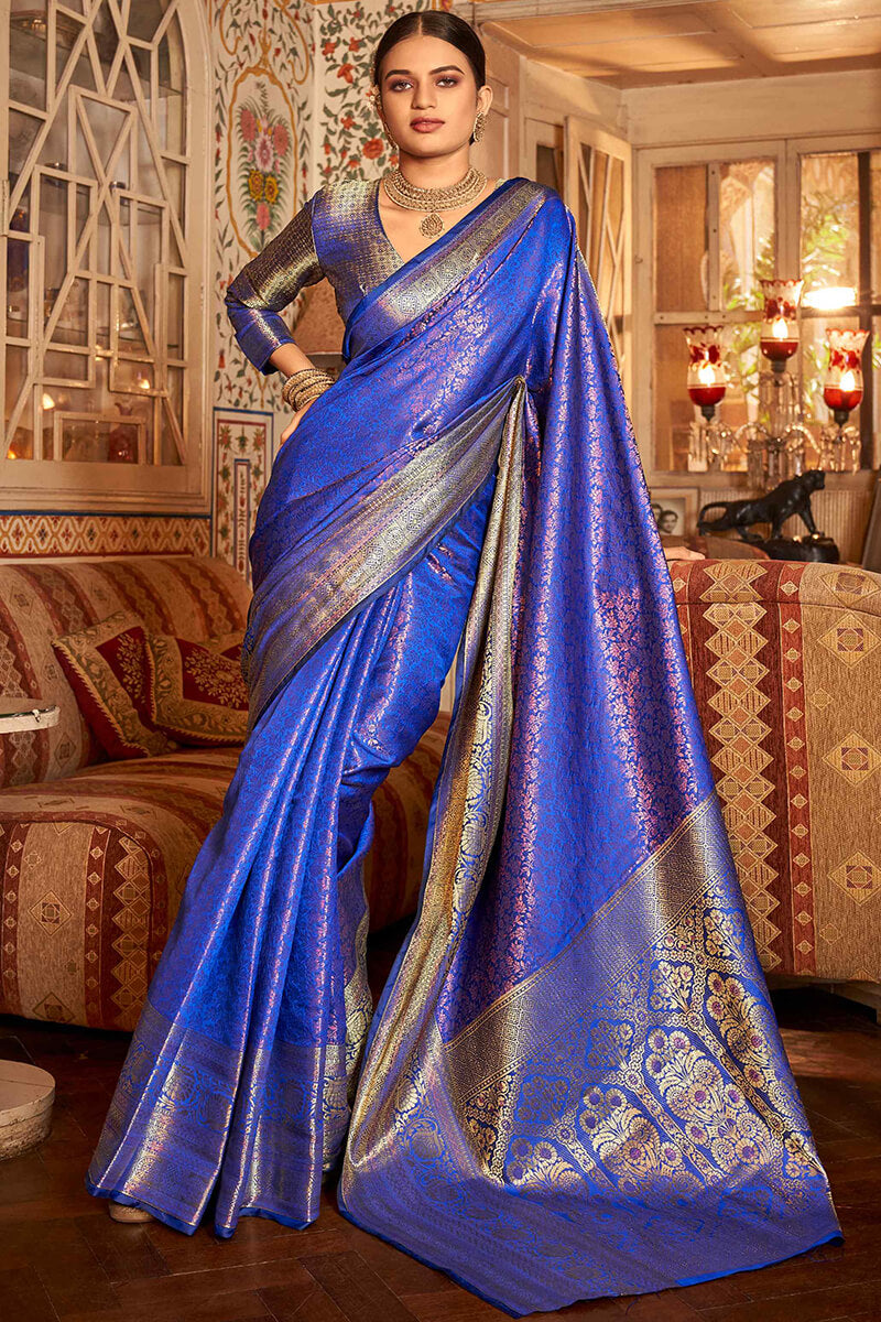 Royal Blue Zari Woven Kanjivaram Silk Saree