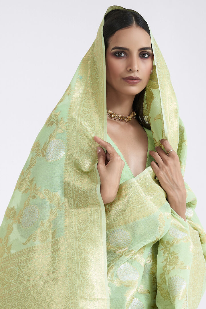 Shadow Green Linen Silk Saree