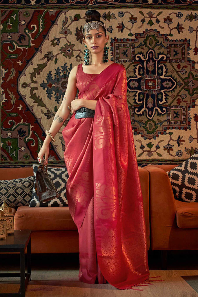 Shiraz Red Copper Zari Woven Kanjivaram Silk Saree