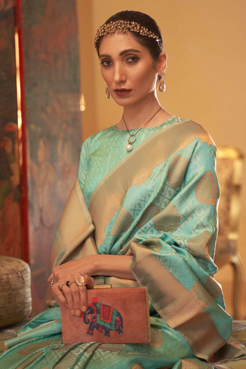 Slate Green Copper Zari Weaving Banarasi Silk Saree