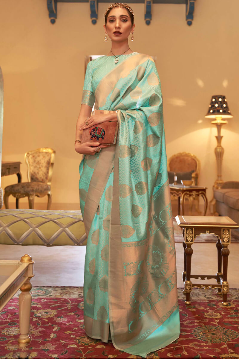 Slate Green Copper Zari Weaving Banarasi Silk Saree