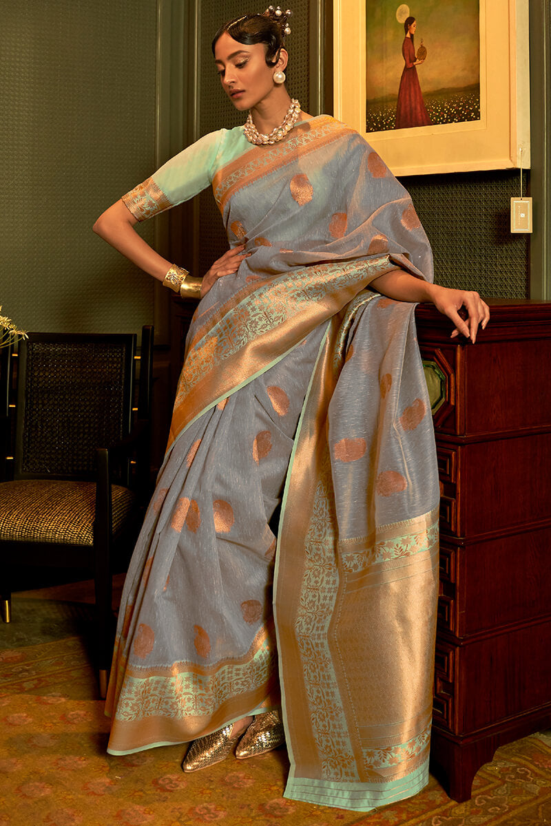 Smokey Grey Linen Silk Saree