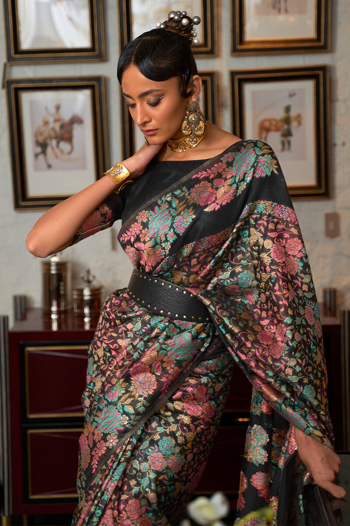 Smoky Black Kashmiri Modal Silk Saree