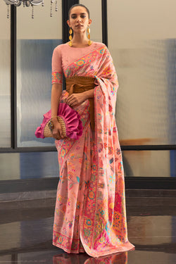 Sweet Pink Kashmiri Modal Pashmina Silk Saree