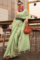 Tan Green Linen Cotton Silk Saree