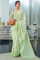 Tan Green Lucknowi Chickankari Silk Saree