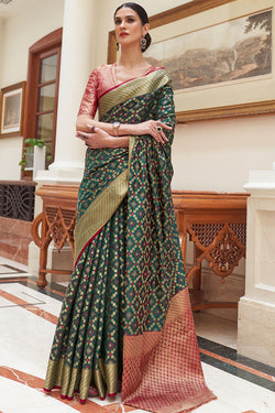 Timber Green Patola Silk Saree
