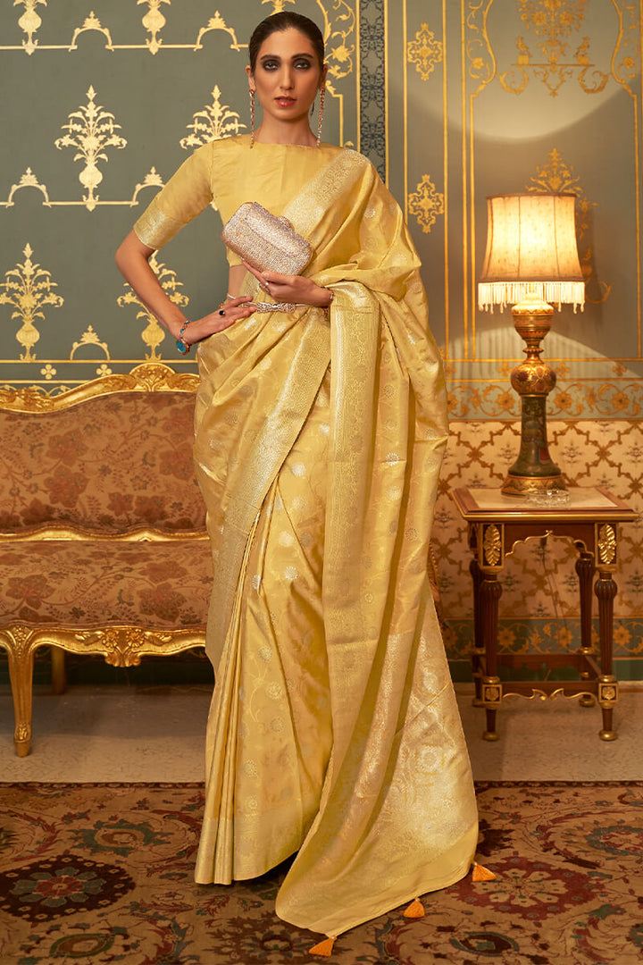 Tulip Yellow Banarasi Silk Saree