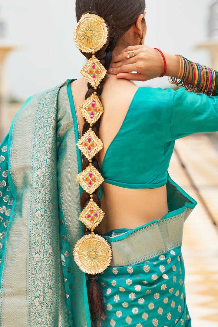 Turquoise Zari Woven Banarasi Silk Saree