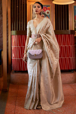 Vanilla Beige Zari Woven Banarasi Silk Saree