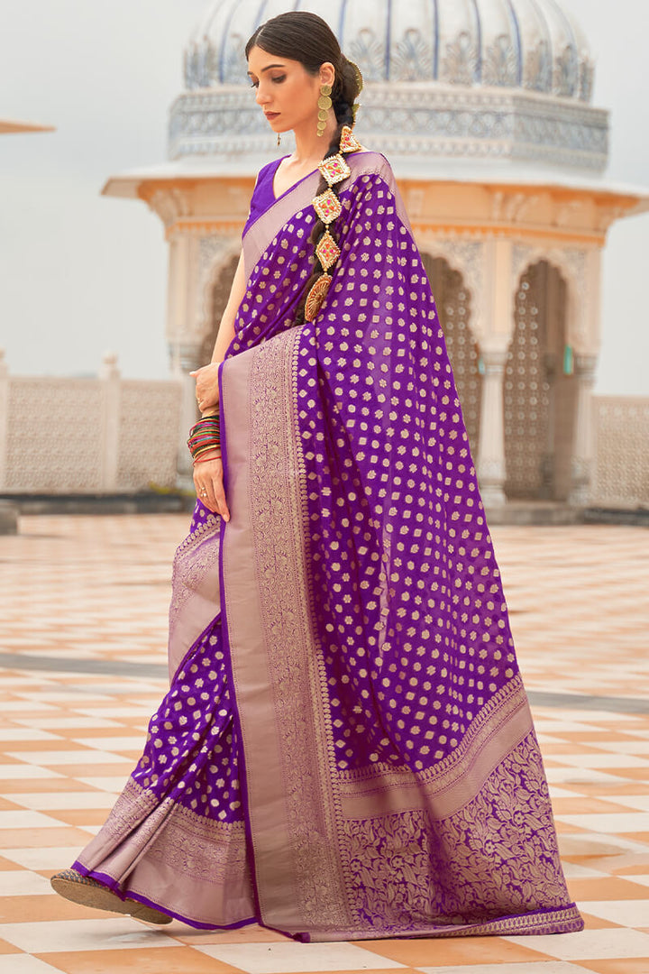 Violet Purple Zari Woven Banarasi Silk Saree